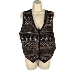 Agapo Genuine Leather Brown Western Embroidered Vintage Vest Size Medium